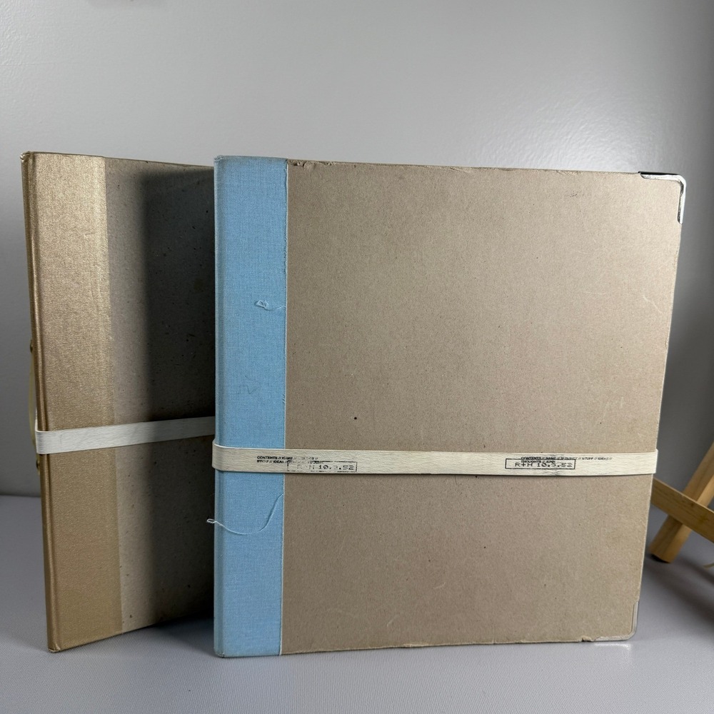 Russell + Hazel 3 Ring Binder Set Blue Gold Book Cloth Spine Chipboard 1 Inch